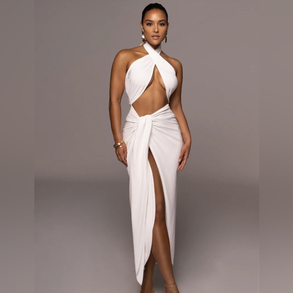 JLUXLABEL White Halter Cutout Midi Dress